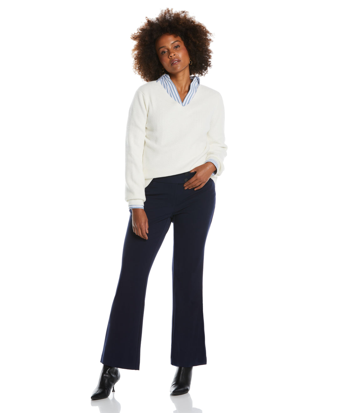 GABARDINE BOOTCUT PANT - CURVY FIT (Navy)