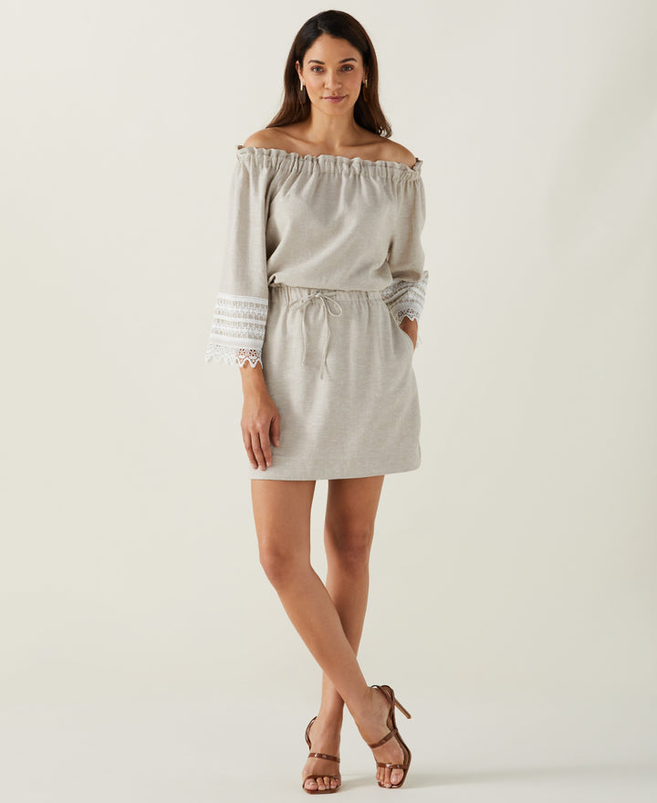 Linen Blend Drawcord Skirt (Natural) 