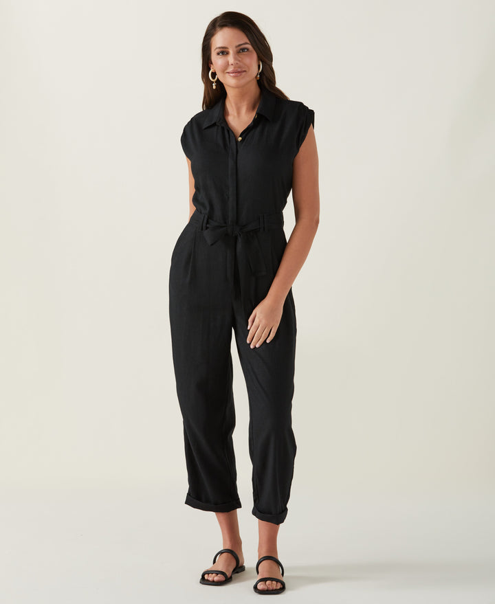 Linen Blend Jumpsuit (Black) 
