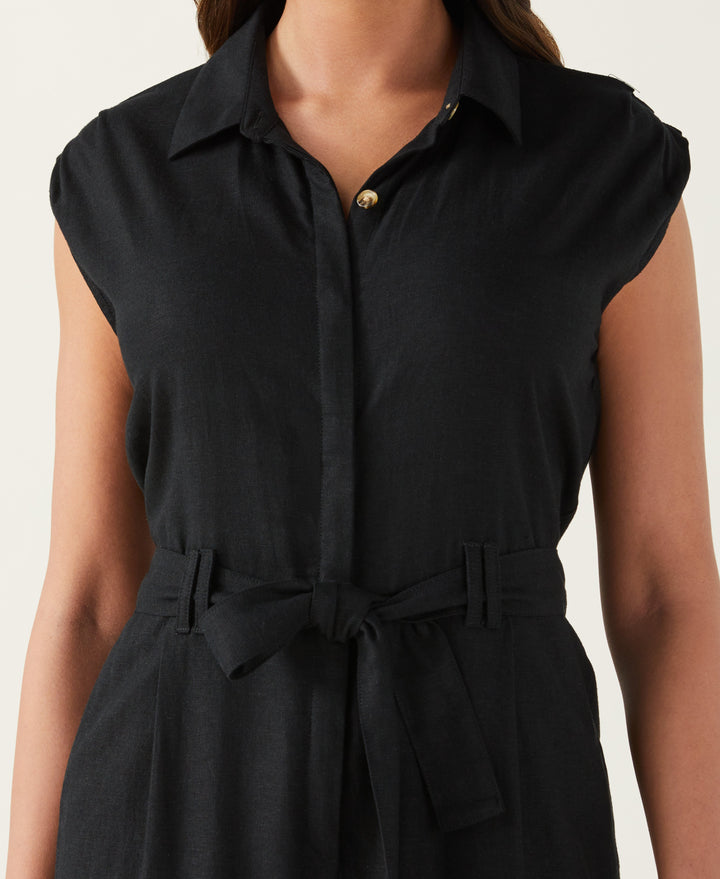 Linen Blend Jumpsuit (Black) 