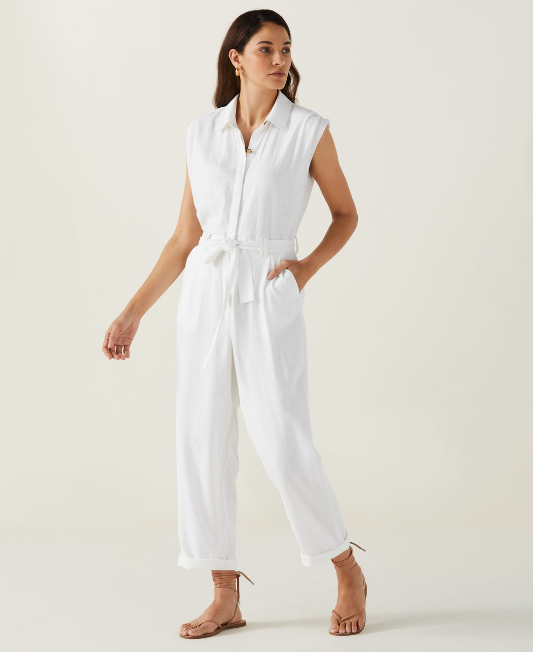 Linen Blend Jumpsuit (White) 