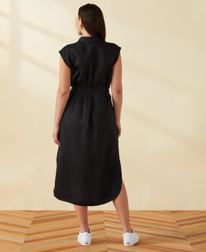 Stripe Linen Shirtdress (Black) 