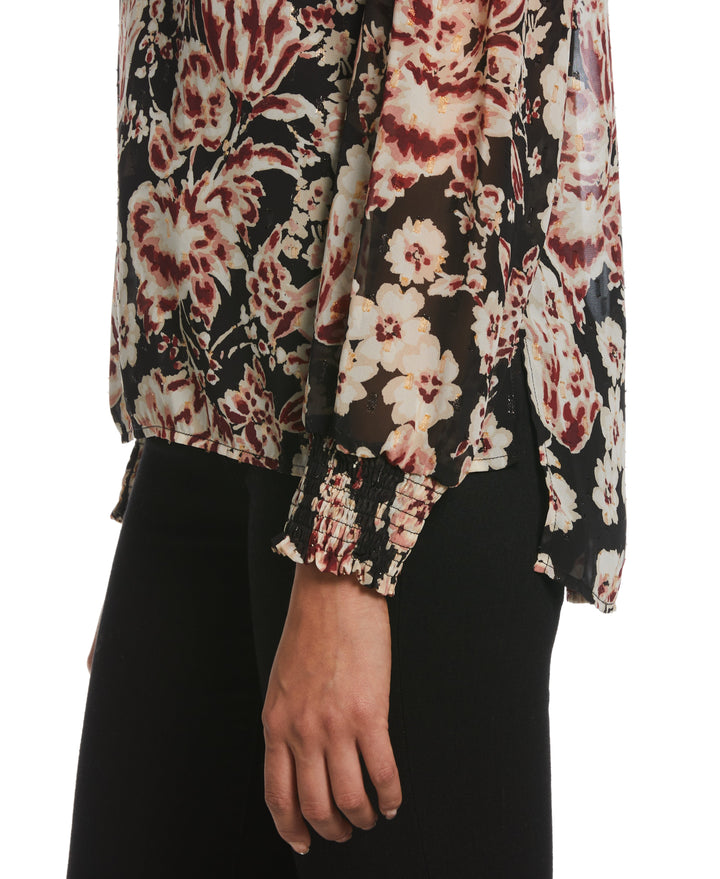 Metallic Blooms Print Shirt (Black) 