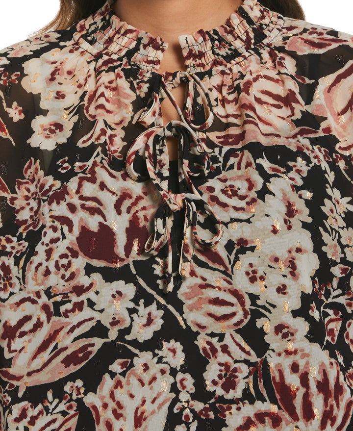 Metallic Blooms Print Shirt (Black) 