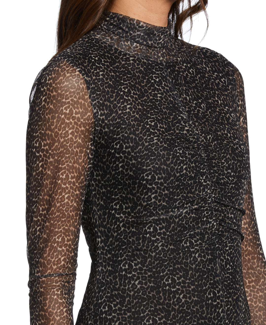 Mock Neck Mesh Midi Dress (Black) 