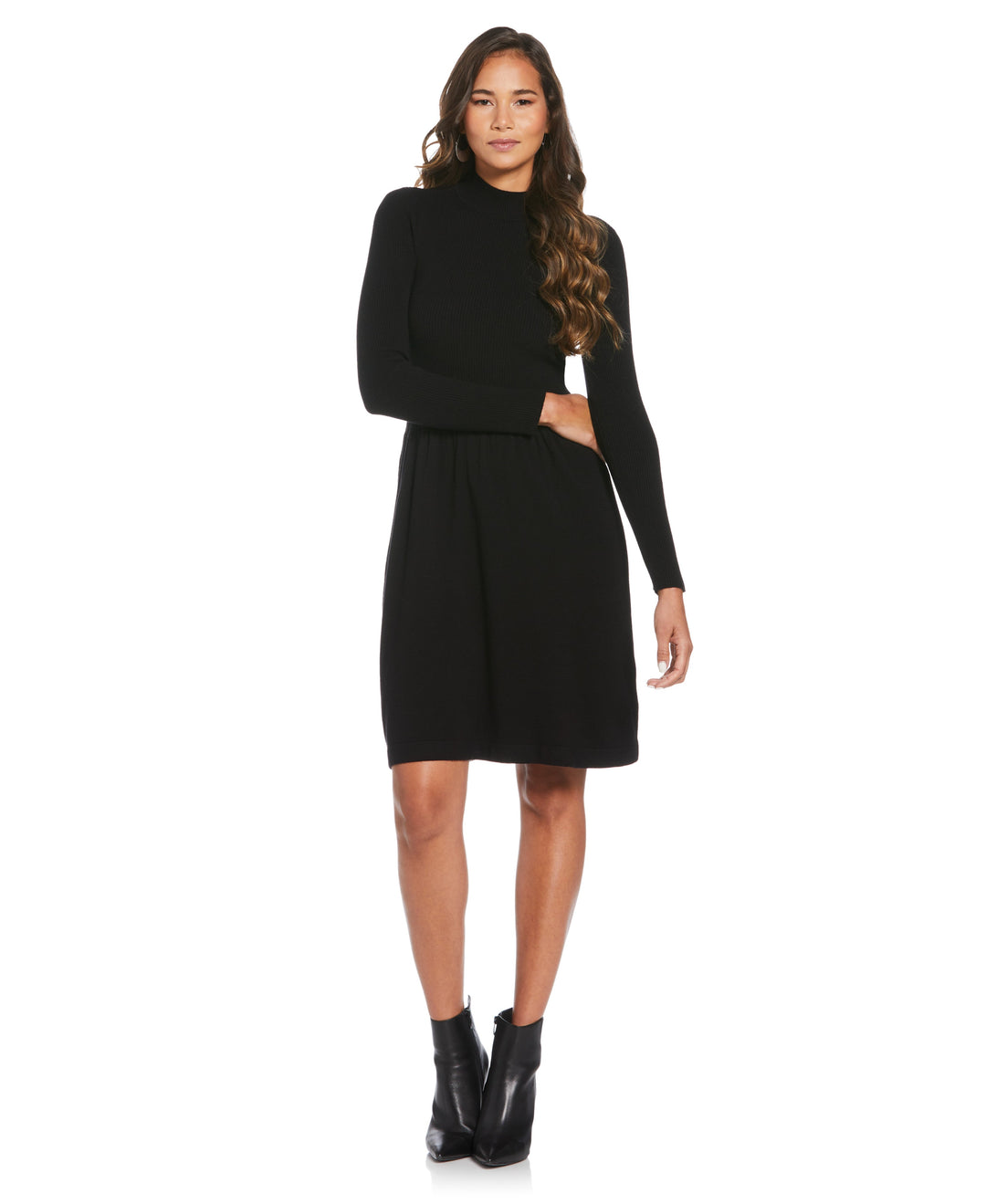 Mock Neck Sweater Dress (Black) 