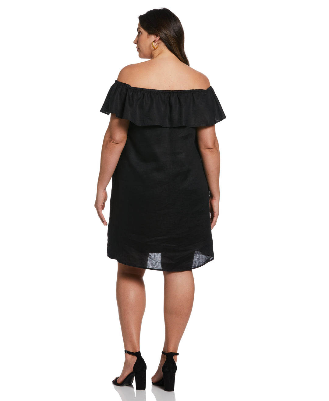 Off-the-Shoulder Ruffle Linen Dress (Black) 