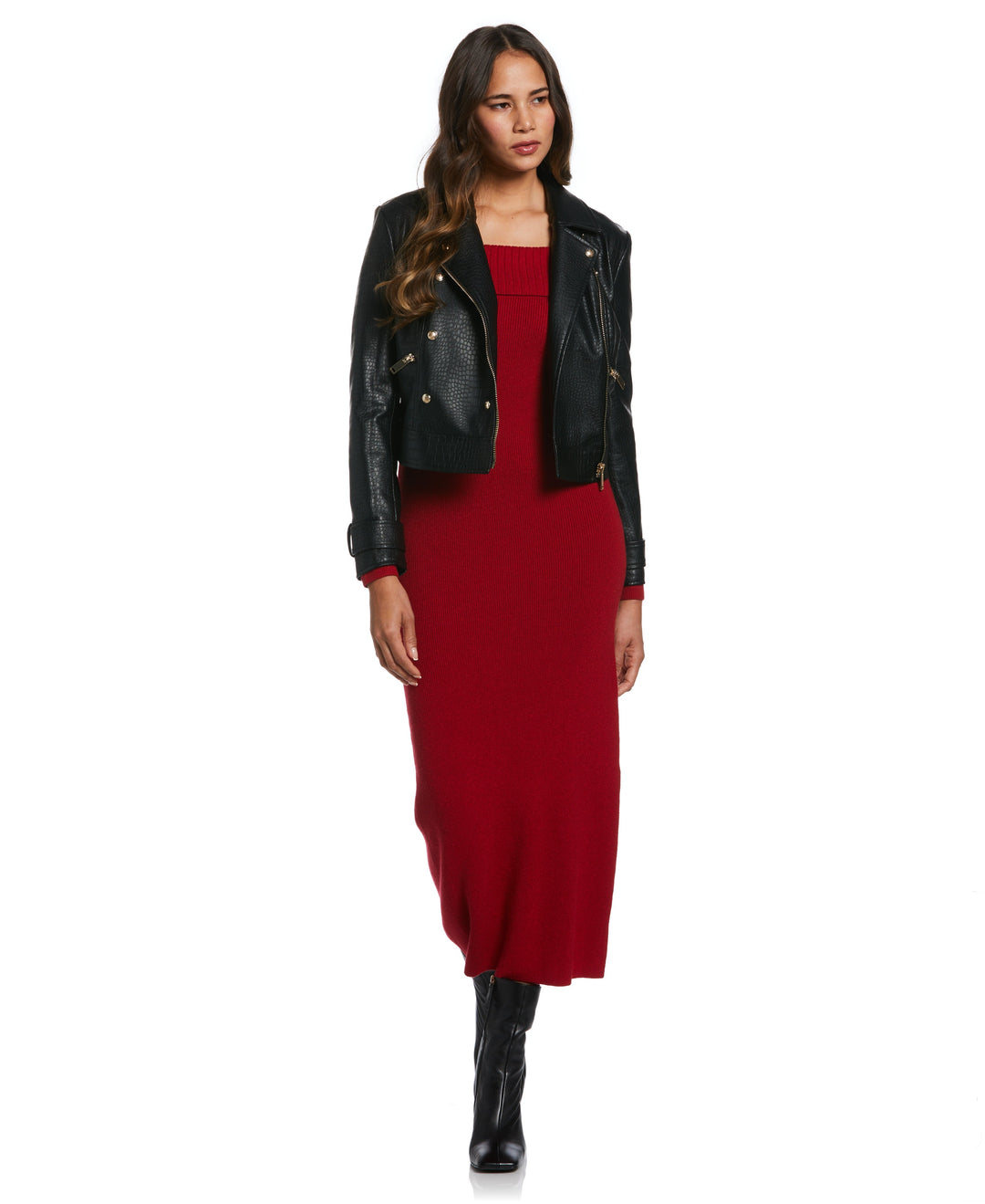 Off-the-Shoulder Sweater Dress (Ruby) 