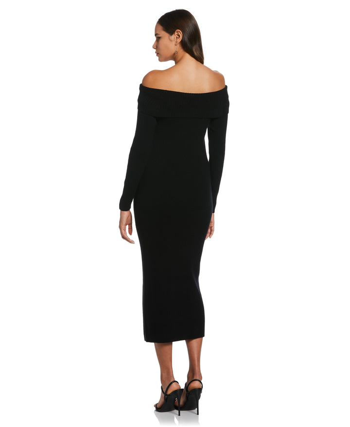 Off-the-Shoulder Sweater Dress (Black) 
