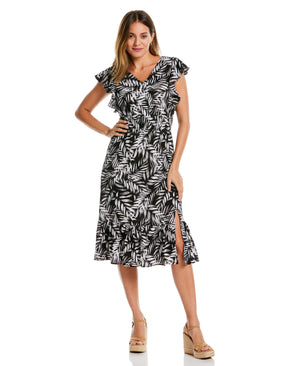 Animal Print Ruffle Dress (Black) 