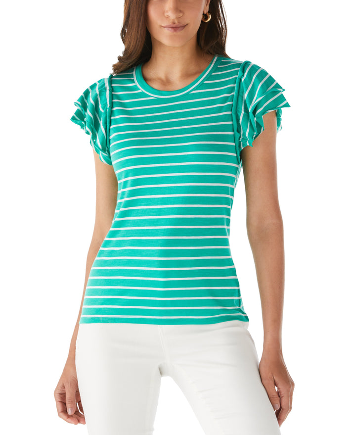 Stripe Ruffle Sleeve Tee (Simply Green) 