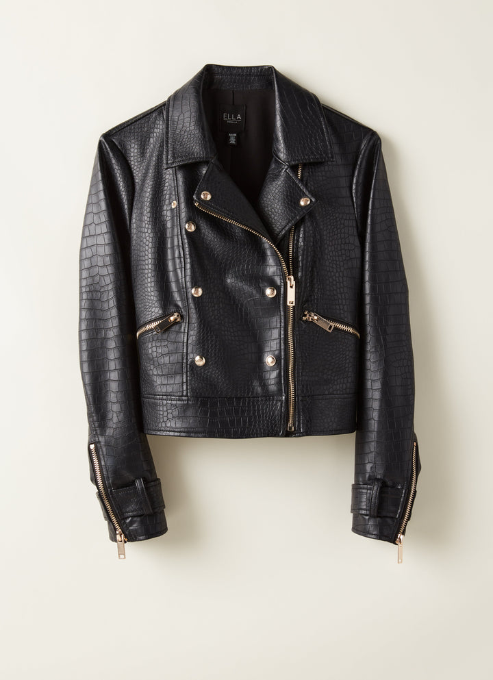 Faux Leather Moto Jacket (Black)