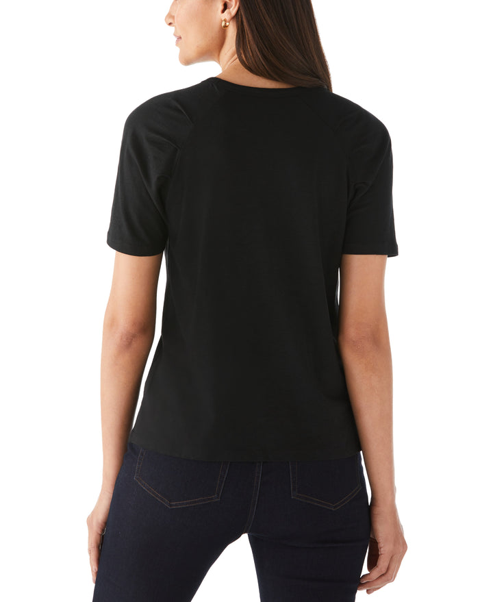 Pleated Raglan Sleeve Tee (Black)