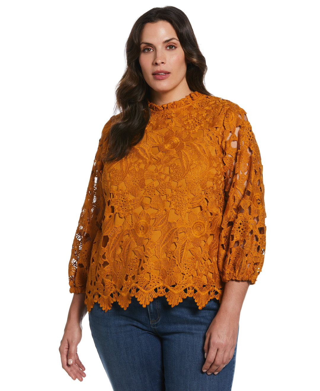 3/4 Sleeve Lace Top (Buckthorn Brown) 