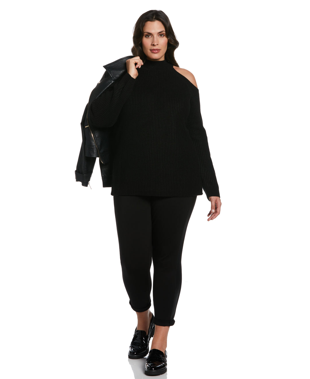 Cold Shoulder Sweater Tunic (Black) 