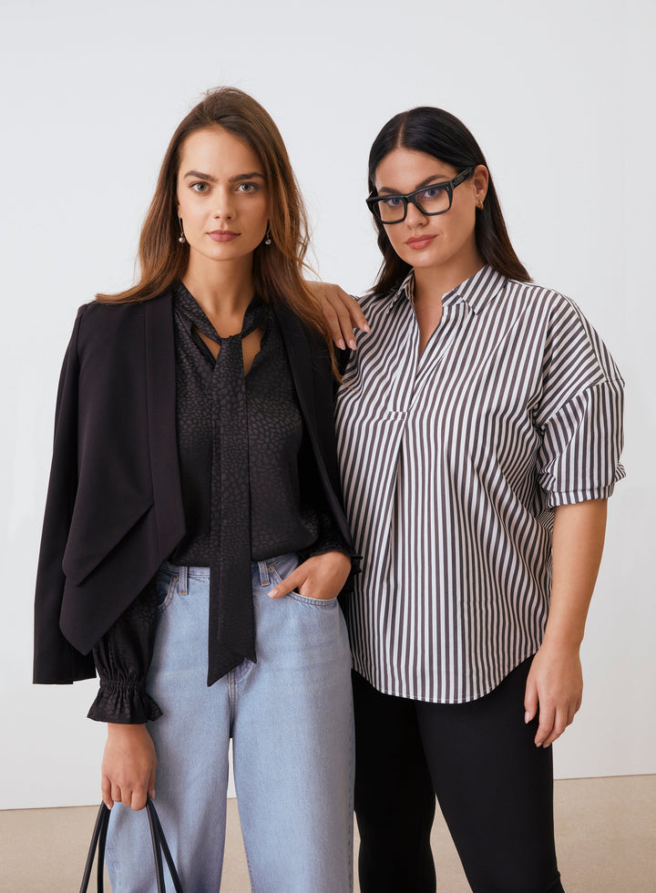 Cropped Angled Open Blazer (Black)