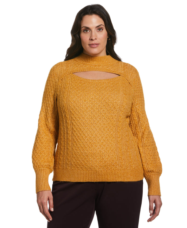 Cut-Out Cable Knit Sweater (Buckthorn Brown) 