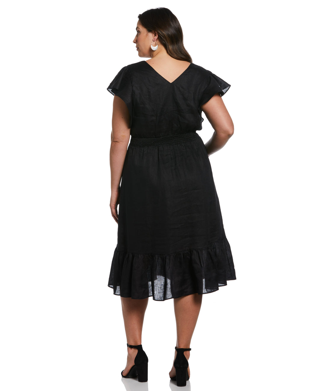 Double V Neck Ruffle Dress (Black) 