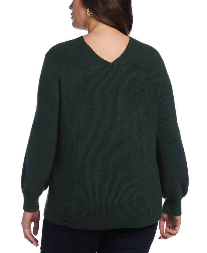 Essential Ribbed V-Neck Sweater (Envy) 