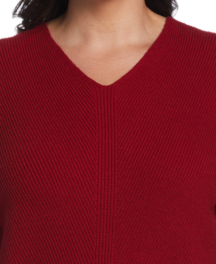 Essential Ribbed V-Neck Sweater (Ruby) 