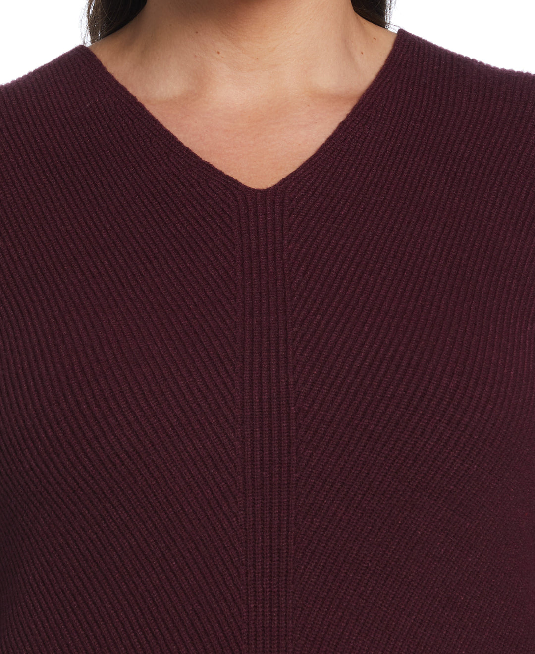 Essential Ribbed V-Neck Sweater (Winetasting Heather) 