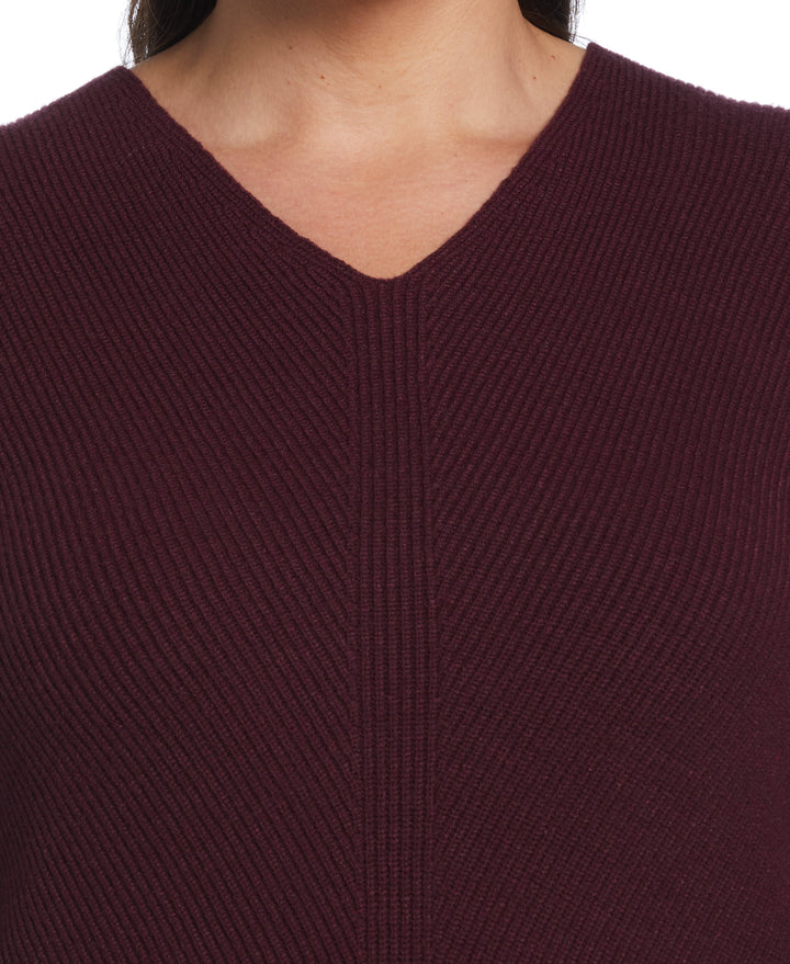 Essential Ribbed V-Neck Sweater (Winetasting Heather) 