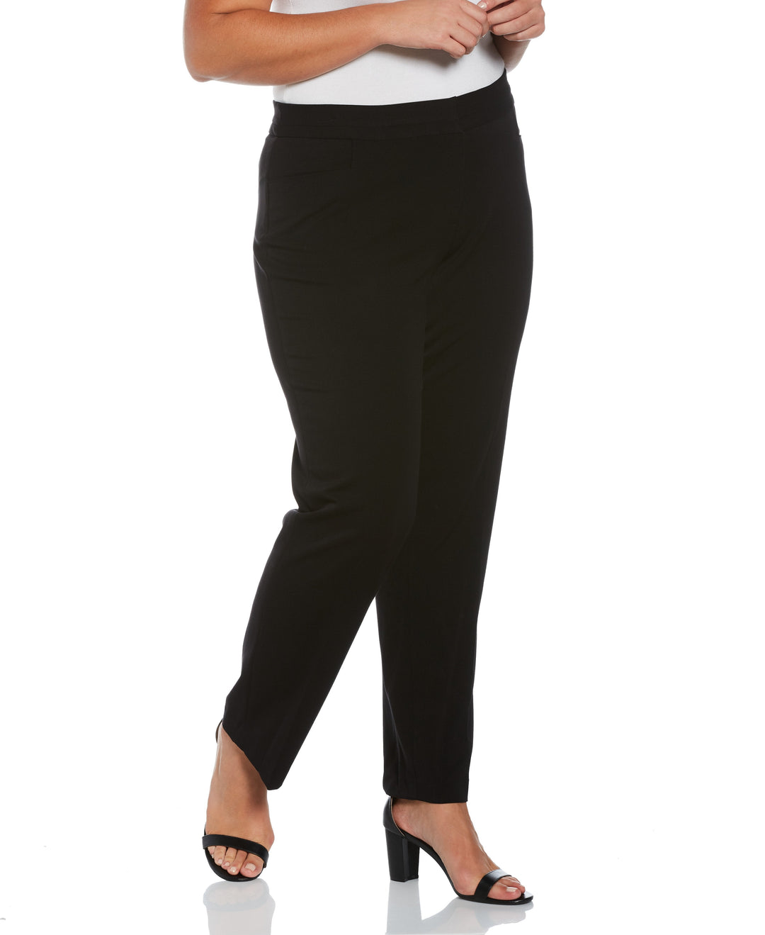PLUS SIZE GABARDINE SLIM LEG PANT - CURVY FIT (Black) 