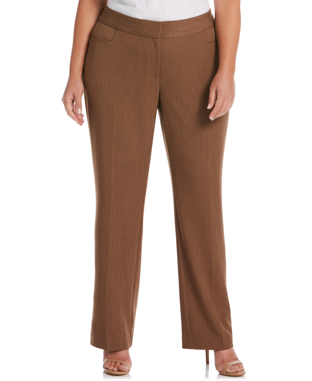PLUS SIZE GABARDINE SLIM LEG PANT - CURVY FIT (Coffee Melange) 