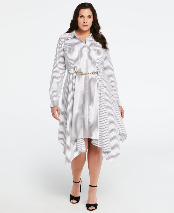 Plus Size Handkerchief Dress with Chain Belt (Black) 