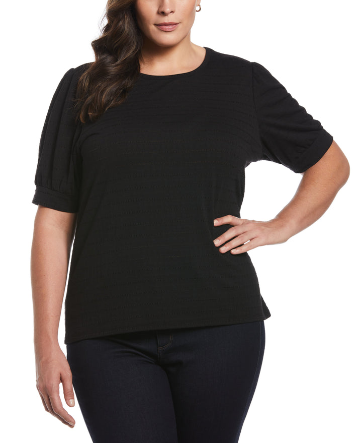 Knit Puff Sleeve Top (Black) 