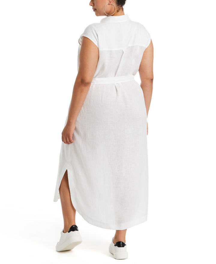 Stripe Linen Shirtdress (White) 