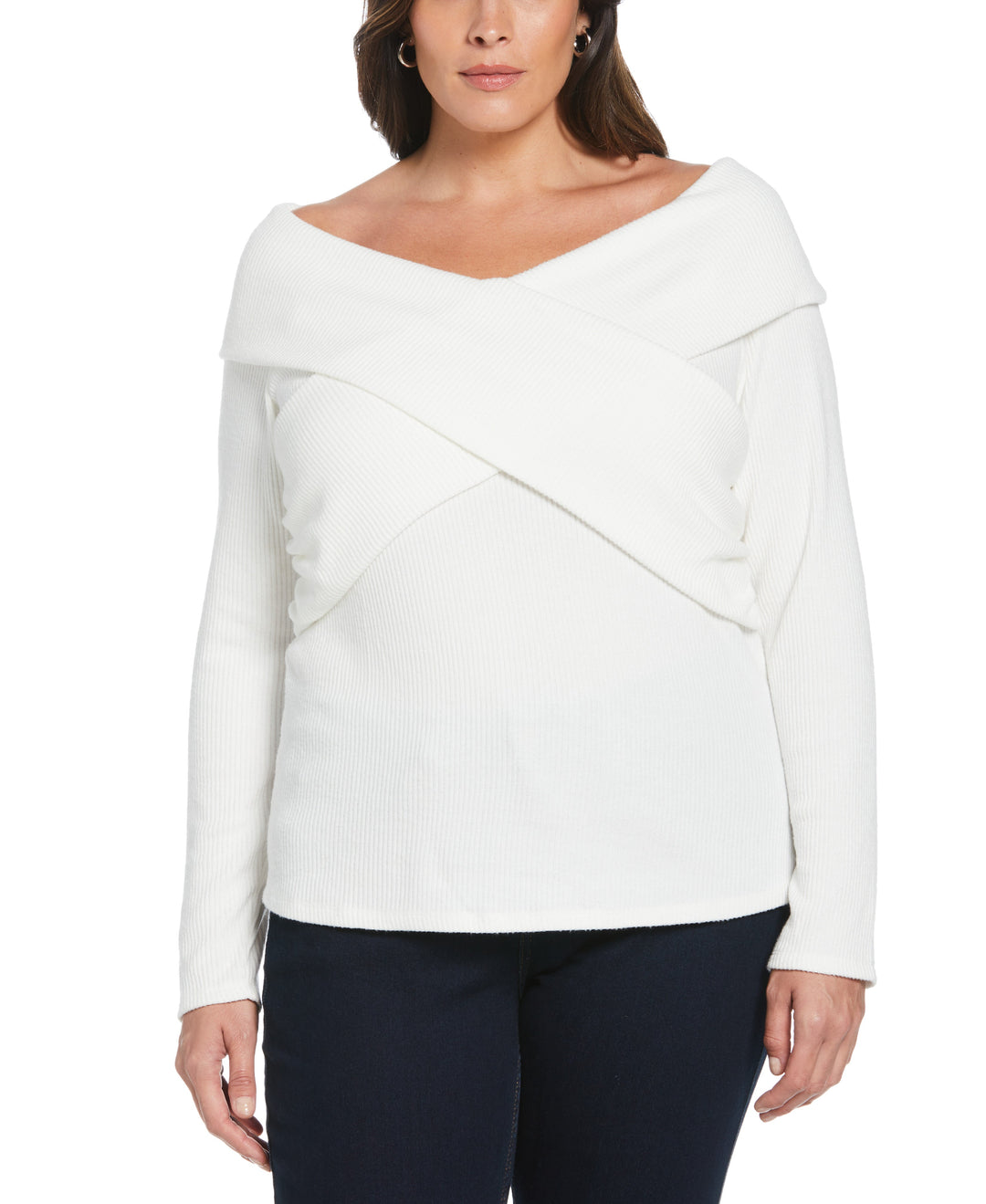 Marilyn Ribbed Crossover Top (Snow White) 