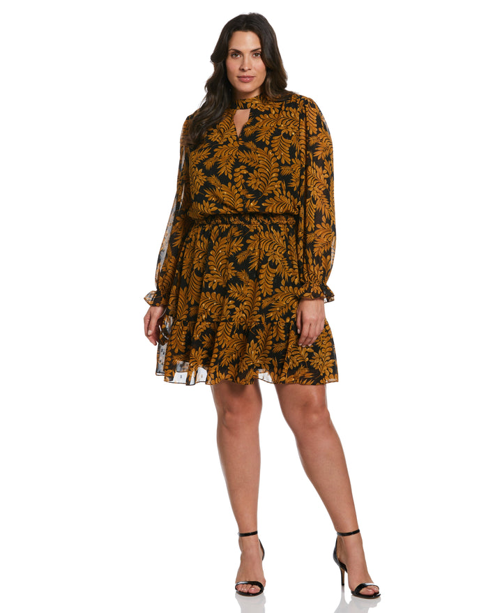 Metallic Leaves Print Dress (Black) 