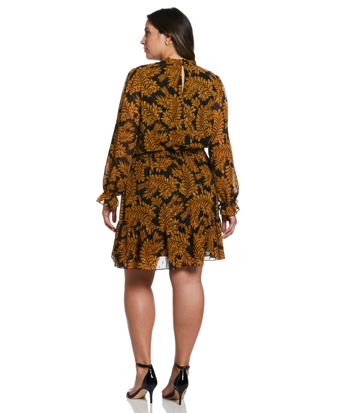 Metallic Leaves Print Dress (Black) 