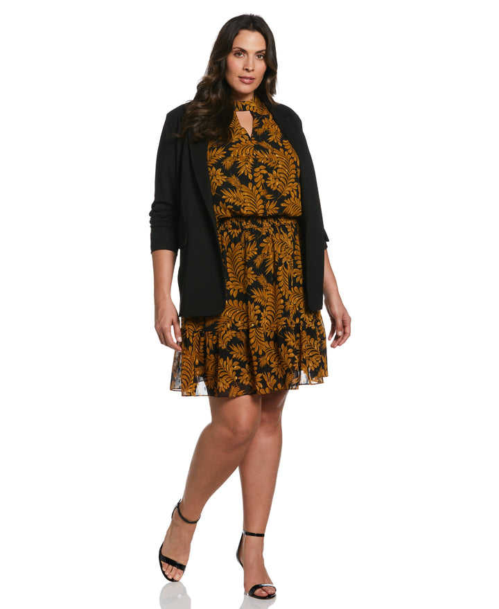 Metallic Leaves Print Dress (Black) 
