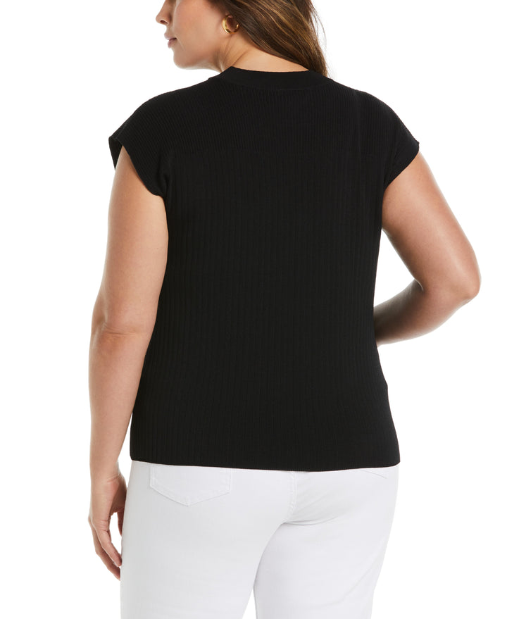 Mixed Rib Mock Neck Sweater (Black) 