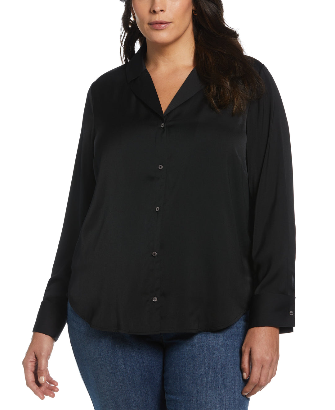 Notch Collar Silk Blouse (Black) 