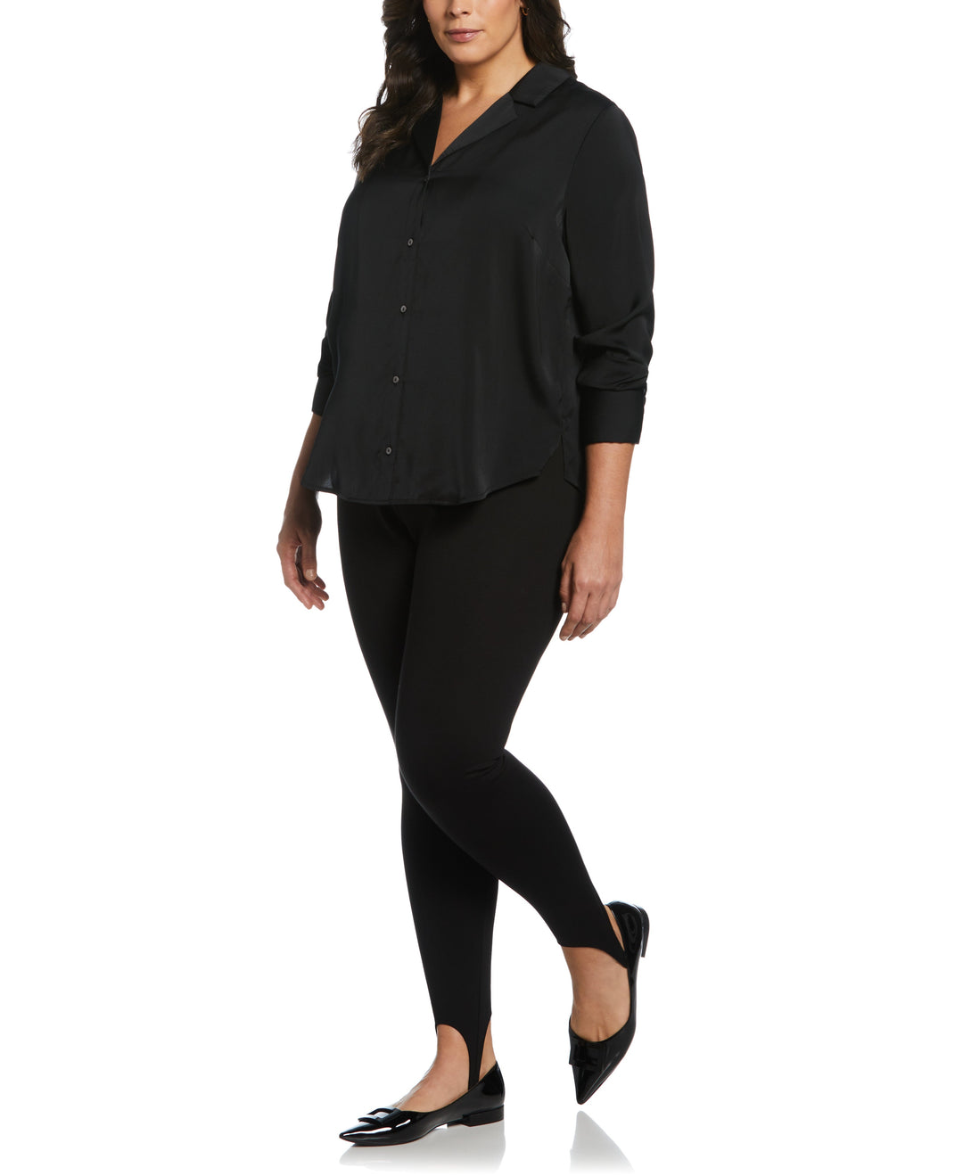 Notch Collar Silk Blouse (Black) 