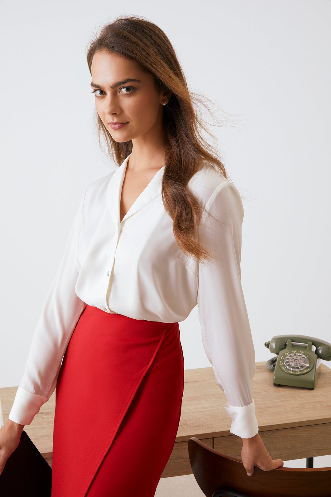 Notch Collar Silk Blouse (Star White)