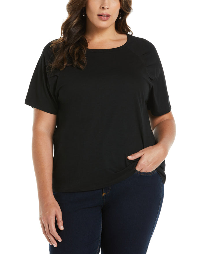 Pleated Raglan Sleeve Tee (Black) 