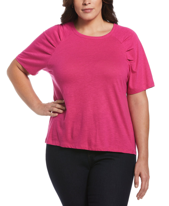 Pleated Raglan Sleeve Tee (Cosmo Pink) 