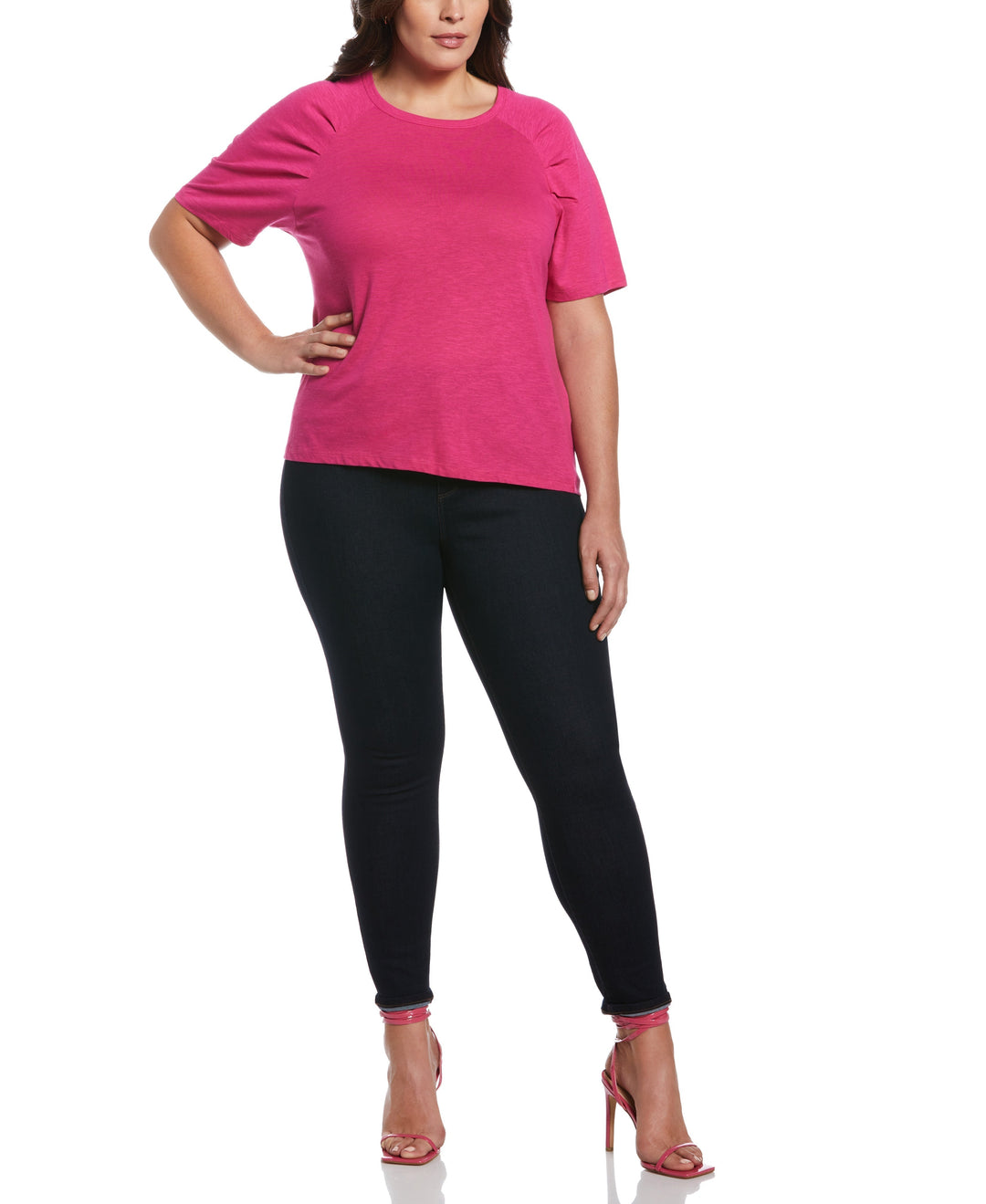 Pleated Raglan Sleeve Tee (Cosmo Pink) 