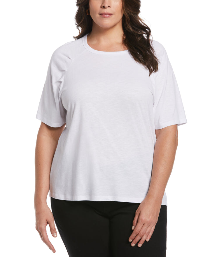 Pleated Raglan Sleeve Tee (White) 