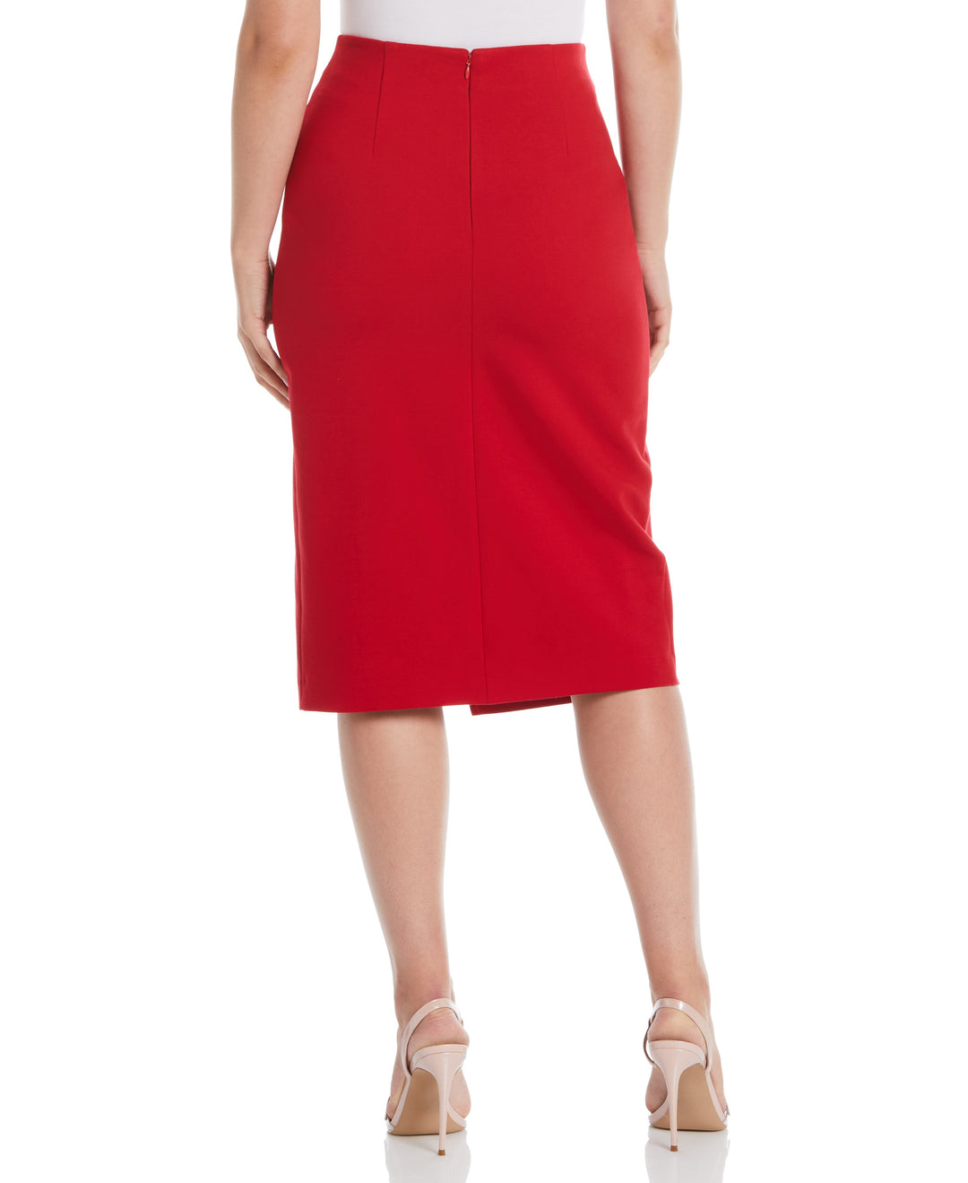 Ponte Asymmetrical Wrap Skirt (Ruby) 