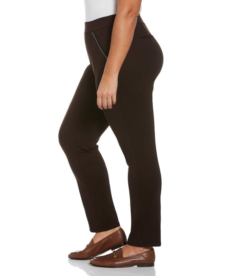 PLUS PONTE KNIT SLIM LEG PANT - COMFORT FIT (Dark Chocolate) 