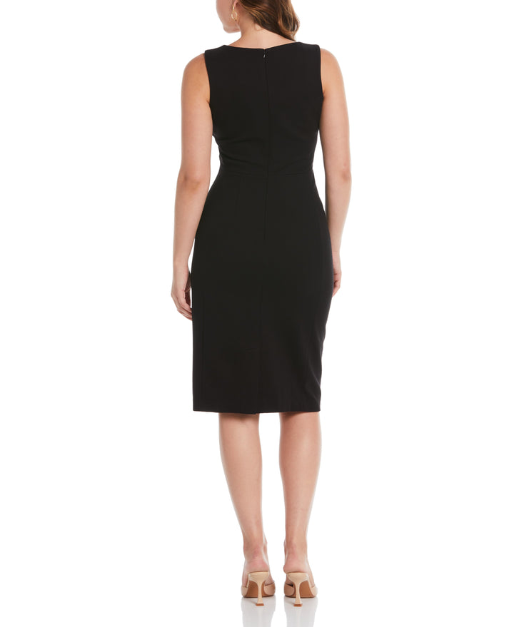 Gabardine V-Neck Shift Dress (Black)
