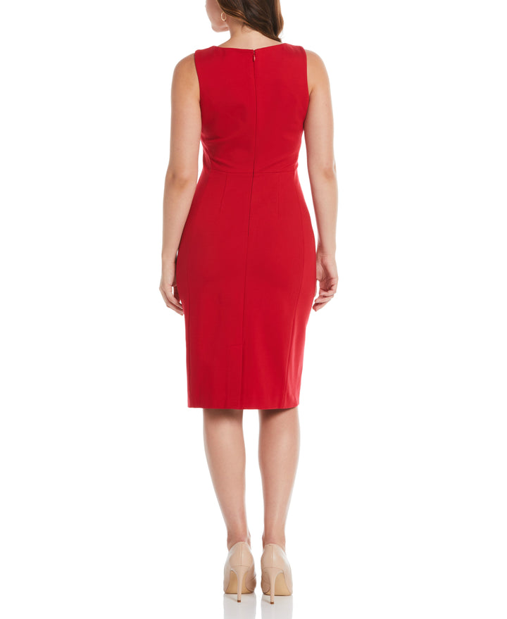 Gabardine V-Neck Shift Dress (Ruby)