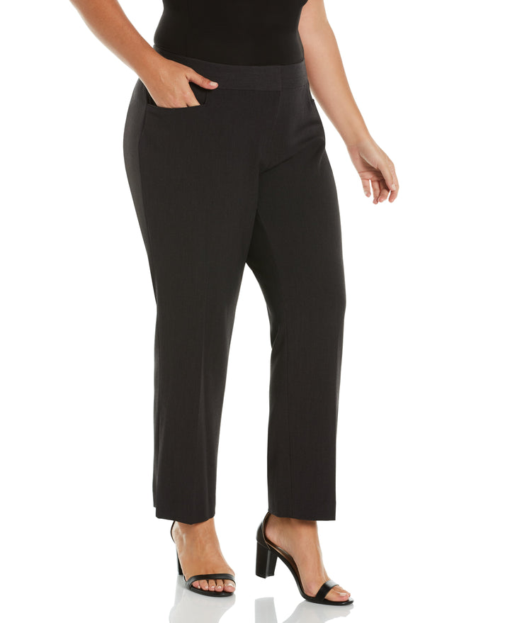 PLUS SLIM LEG STRETCH GABARDINE PANT - CURVY FIT (Graphite) 