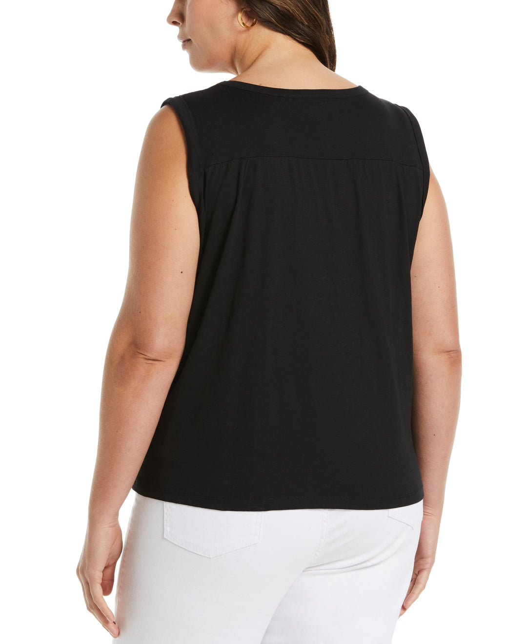 Solid Smocked V-neck Top (Black) 