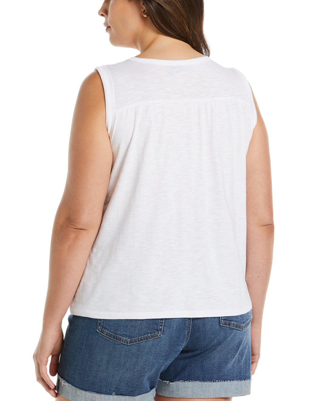 Solid Smocked V-neck Top (White) 